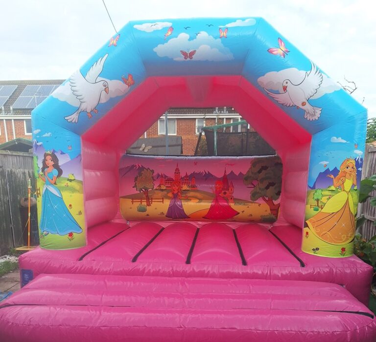 Pink princess bouncy castle, 12ft x 12ft, for hire in Essex